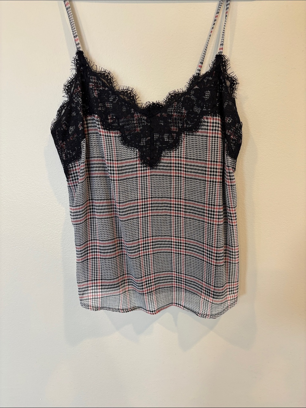 Abercrombie & Fitch Black Lace Trim Plaid Cami Top